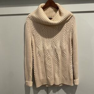 Talbots Sweater Women Large Cream Cable Chunky‎ Turtleneck Fisherman Sequin